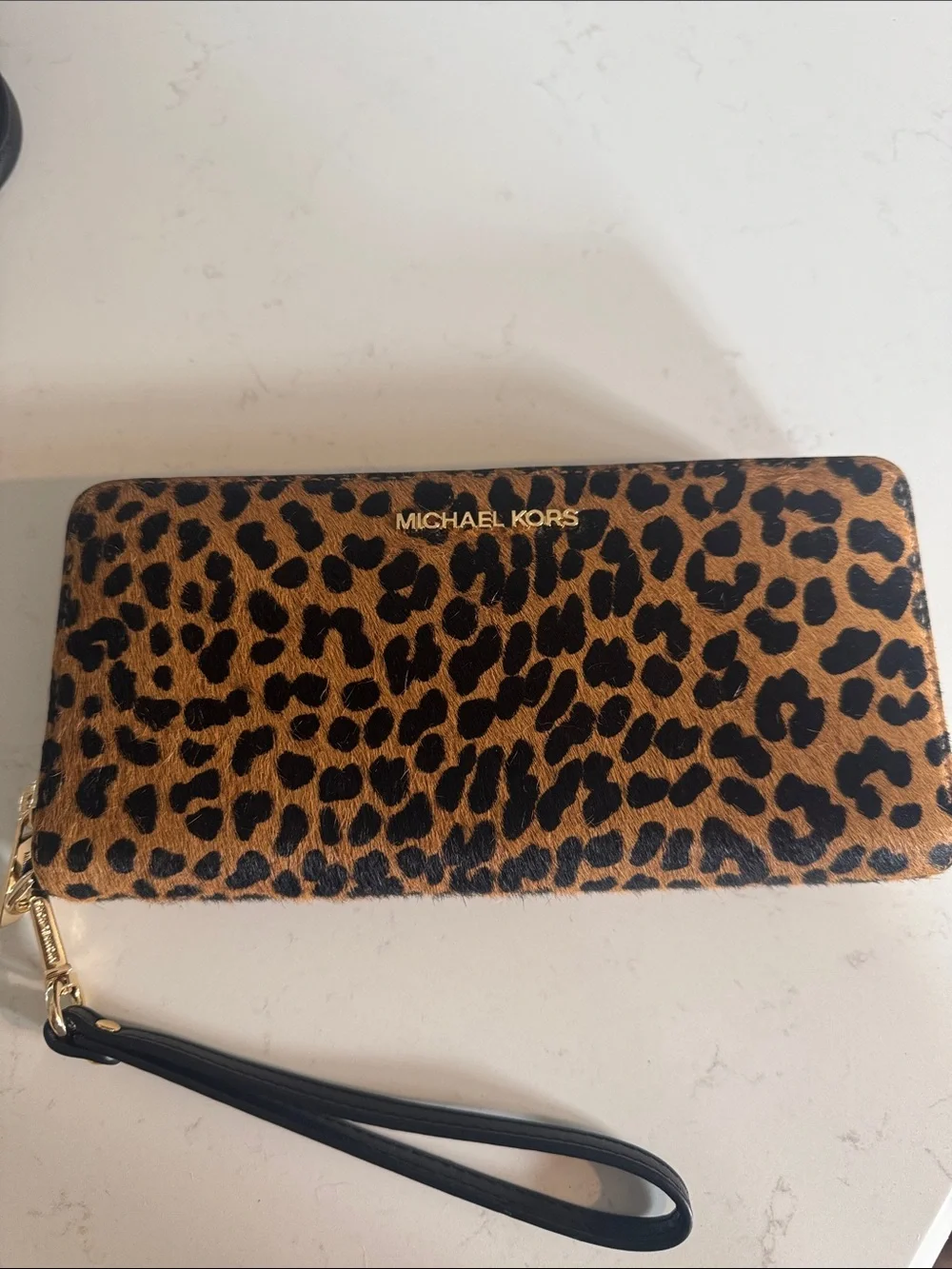 Michael Kors Leopard Print Zip-Around Wristlet Wallet - Brown & Black